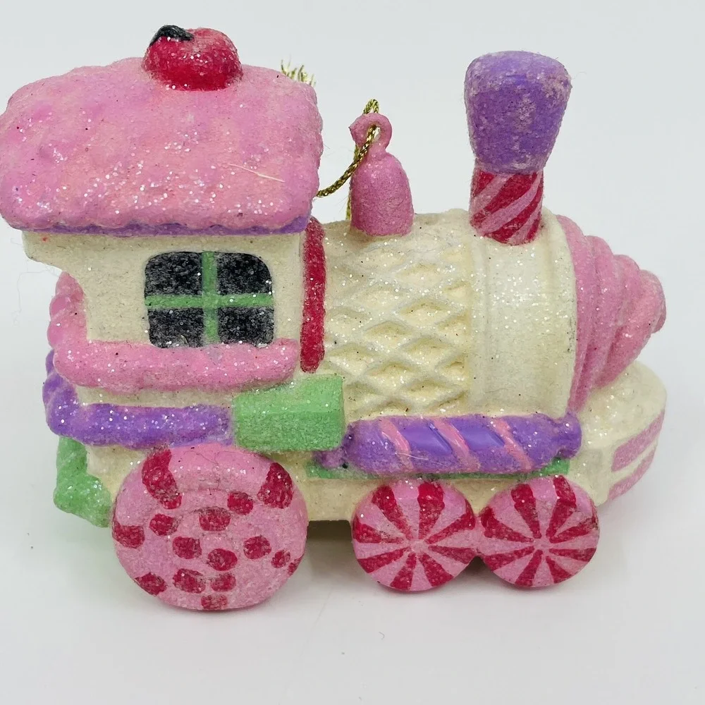 Kurt S Adler Gingerbread Candy Train Christmas Ornament Pink Glitter H9317‎ NEW
